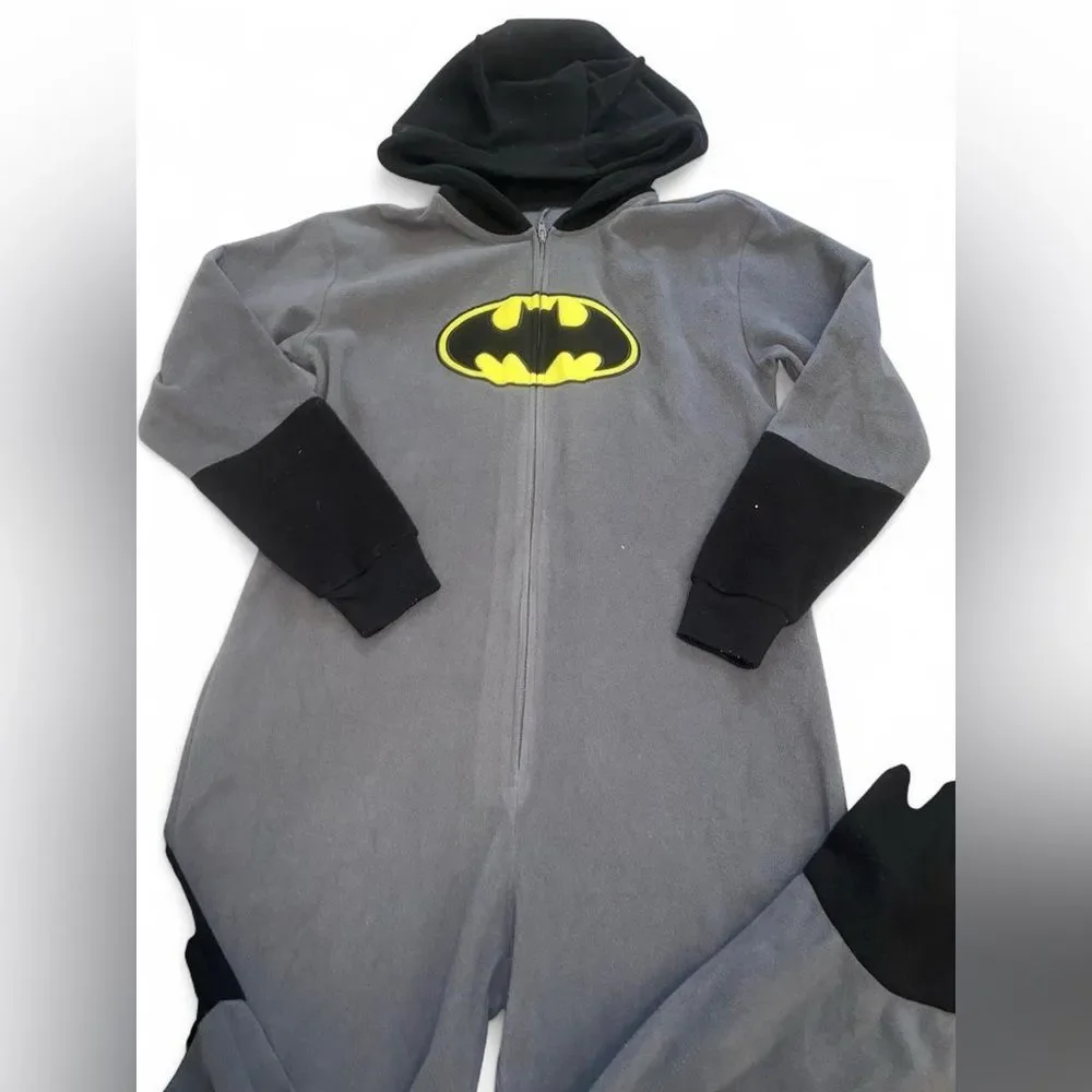 Gap Kids Batman Fleece Hooded Onesie Pajamas Sz 12 Cozy Comfy Loungewear Goth PJ